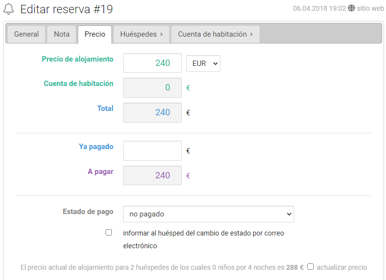 edit reserva precio
