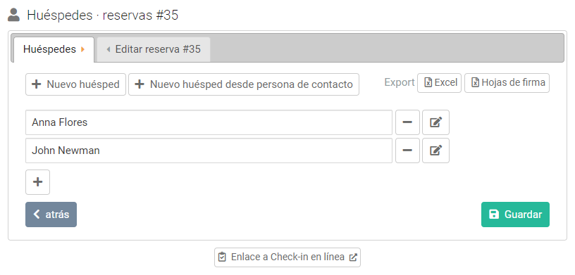 Reservas de invitados - Hojas de firmas